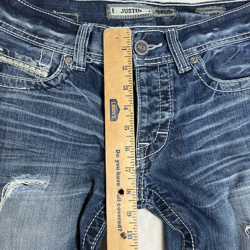 BKE Buckle Justin Mens 28x31 1/2 Distressed Straight Thick Stitch Jeans Jake EUC - Picture 16 of 16